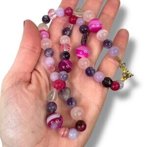 Fifi & Lu Handmade New Pink Heart 17" Moonstone Amethyst Real Stone Necklace